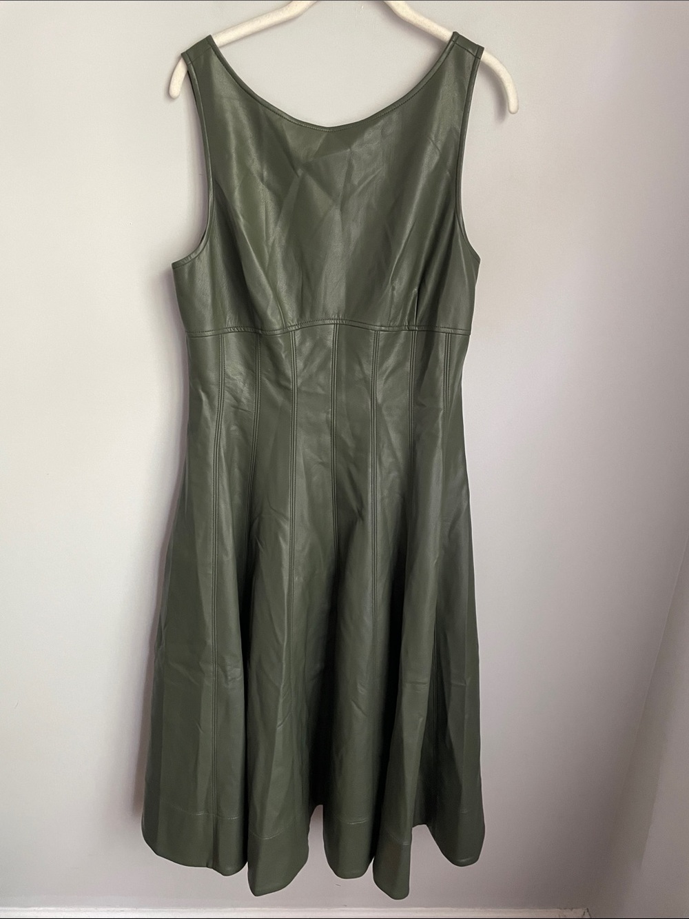 Anthropologie Green A-Line Faux Leather Sleeveless Midi Dress Size Large - Picture 4 of 13